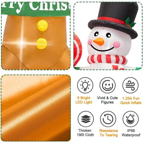 🆕8FT Christmas Inflatable Gingerbread Man Snowman Candy LED Outdoor Decoration - Picture 5 of 8